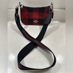 EUC Coach Jes red & black buffalo plaid Baguette purse